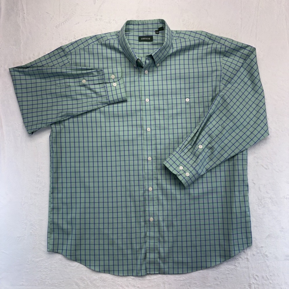 Orvis Shirt Men's Size XXL Green Plaid Long Sleeve Casual